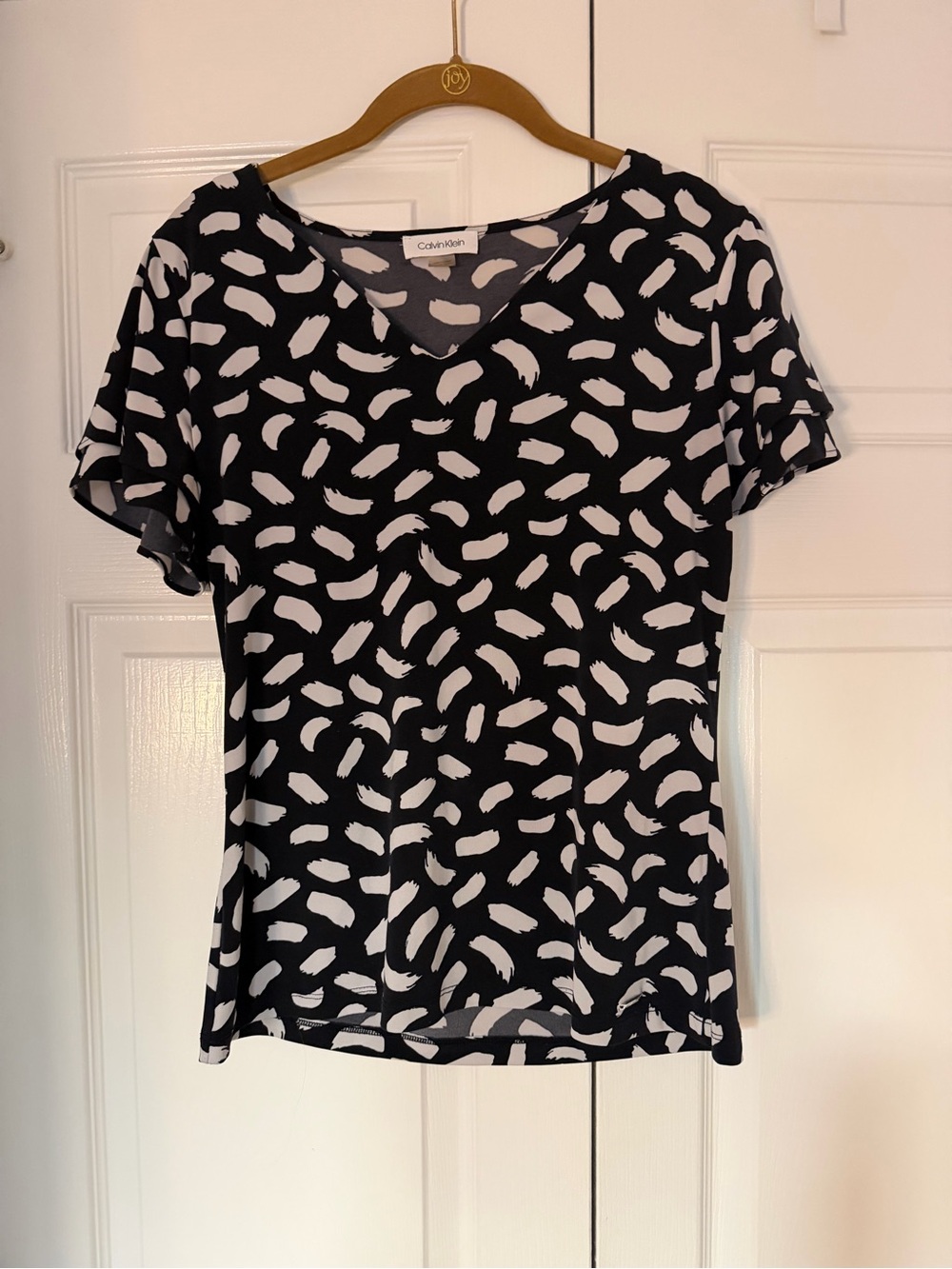Calvin Klein Black Top with White Brushstroke Print